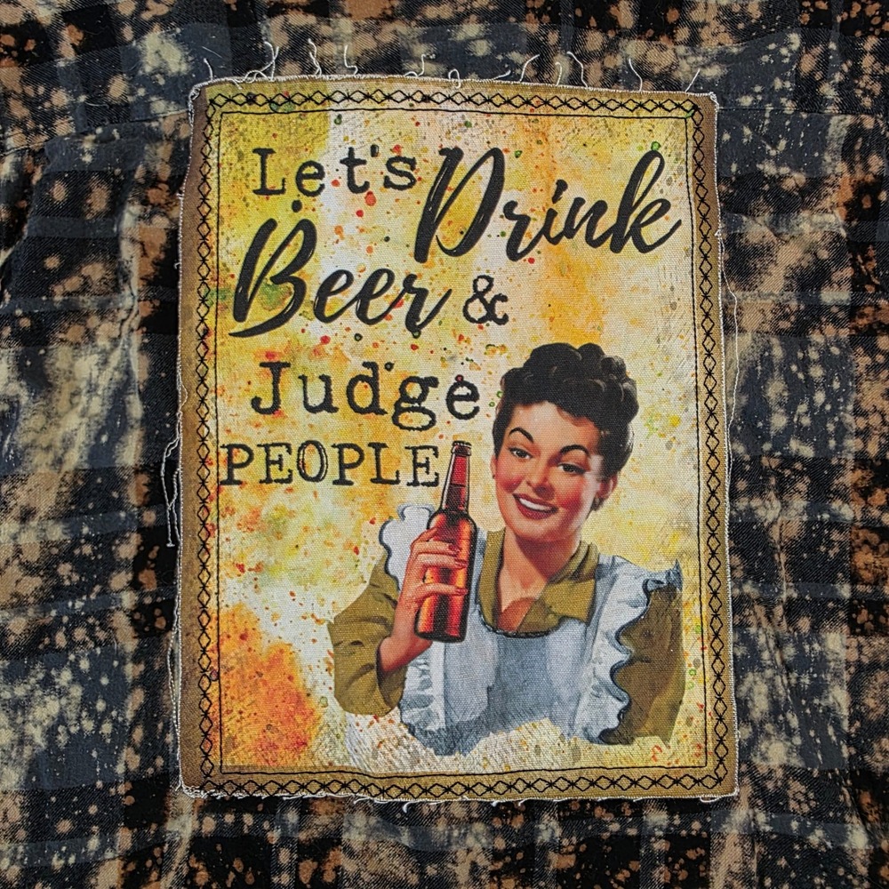 Angry Minnow Vintage Bleached Flannel Shirt XL Let's Drink Beer & Judge People